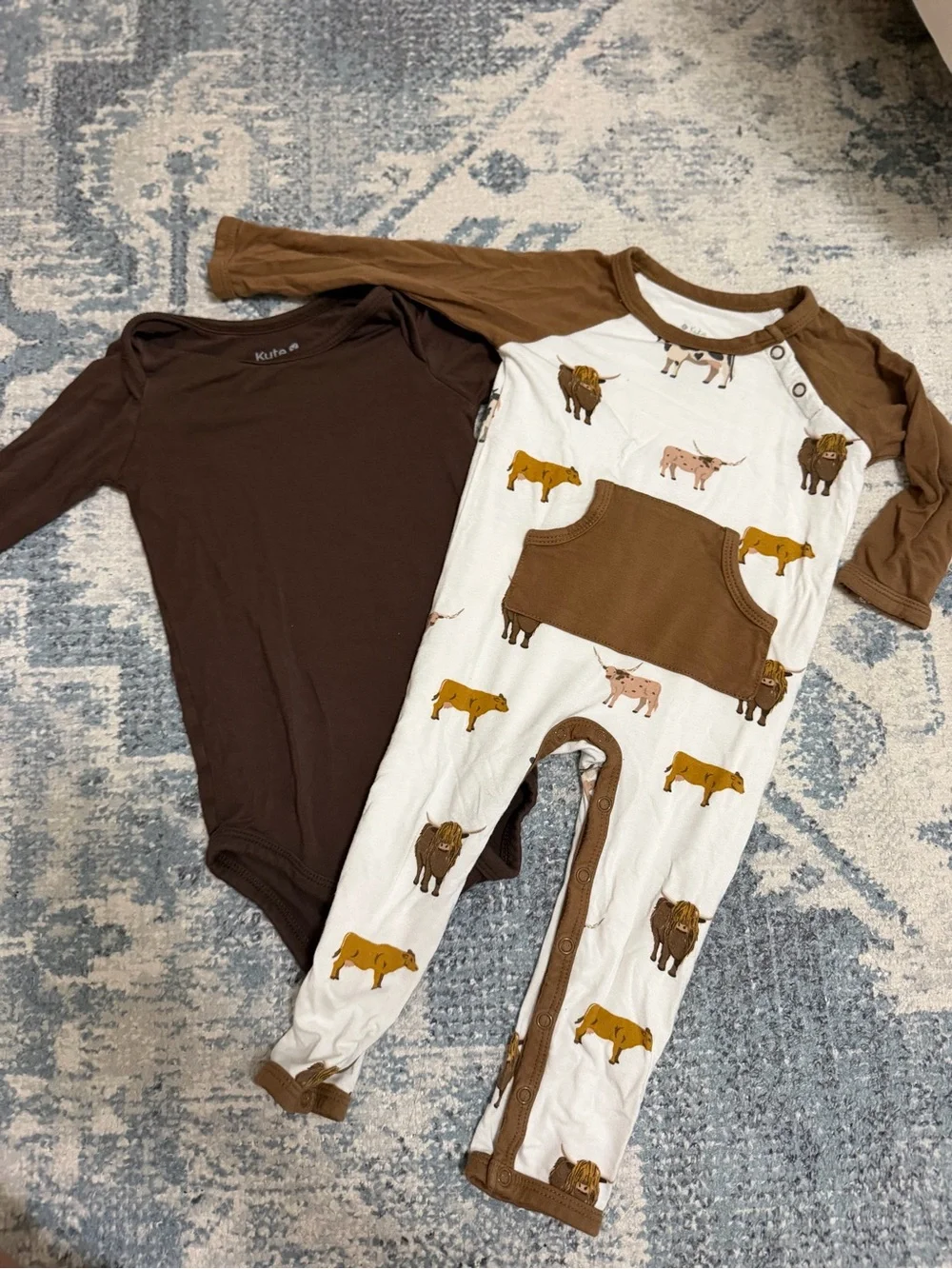 Kyte Brown Print and Solid Brown Baby Onesies